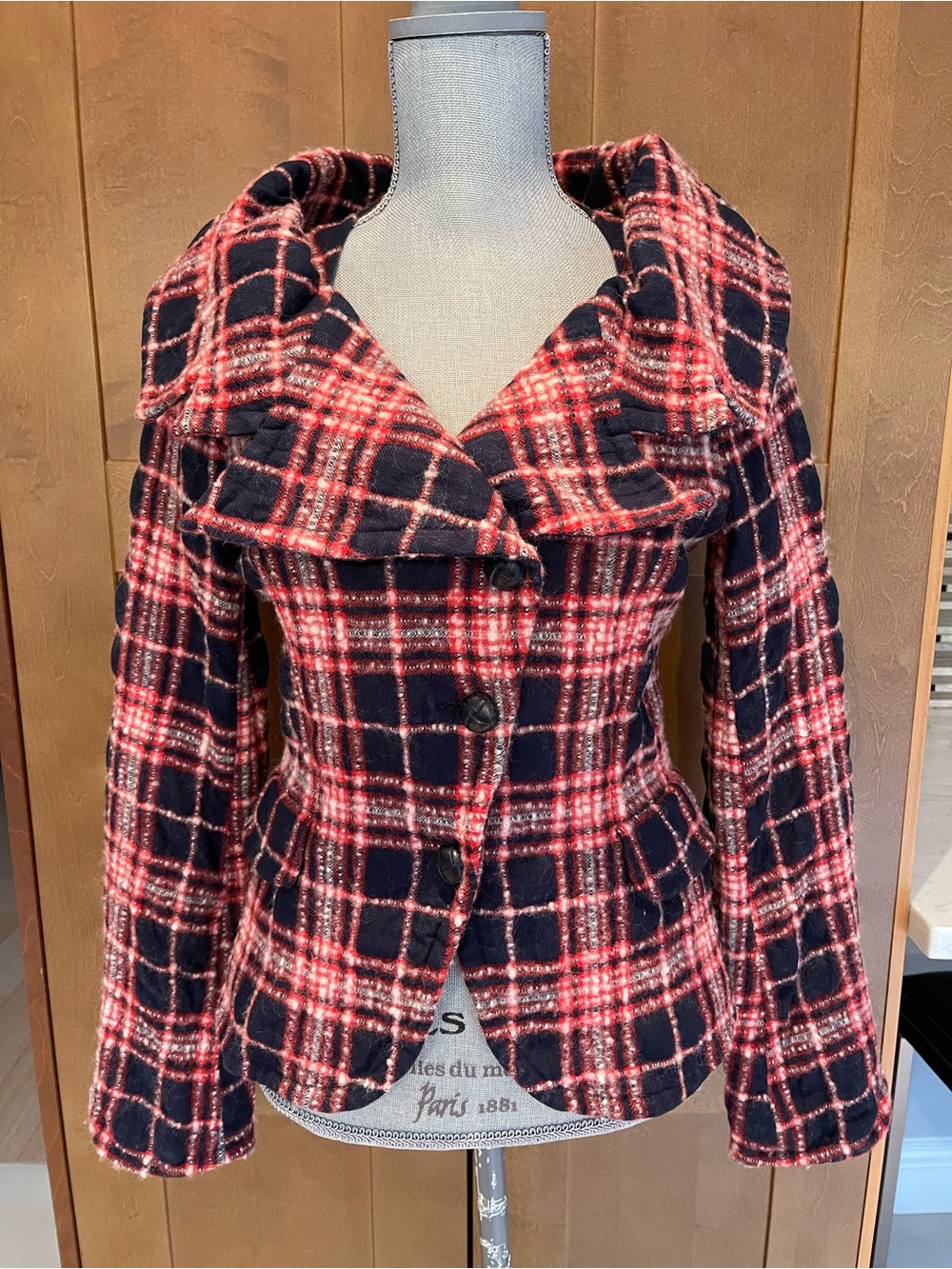 RARE 2006 L.A.M.B. Tartan Plaid Wool Blend Jacket Red, Navy & White, EUC - 8 US